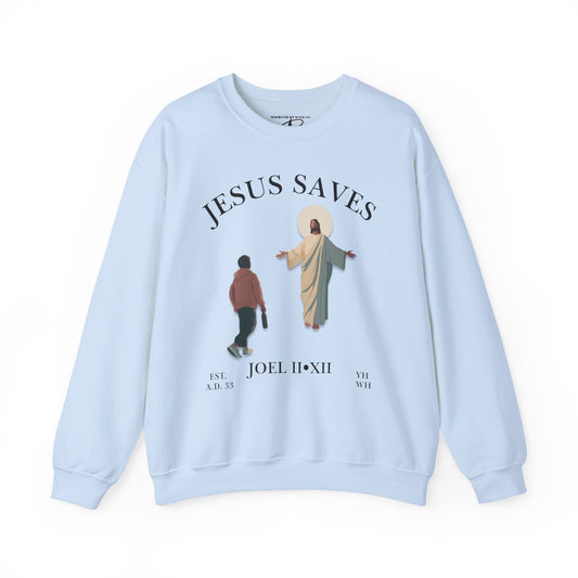 JESUS SAVES – Return to Me Crewneck (Joel 2:12) | Front Print Only