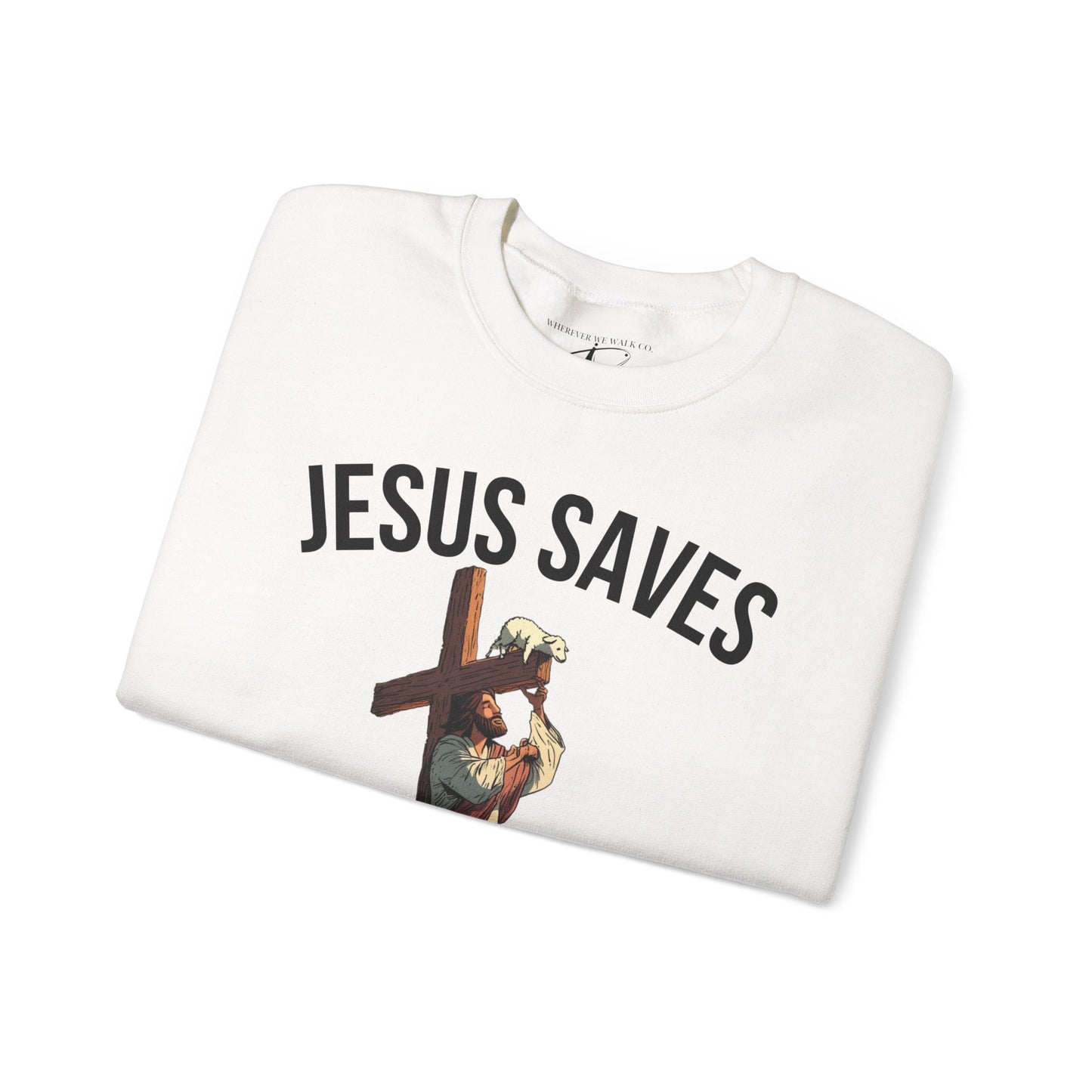 JESUS SAVES - Carried by Christ Crewneck (Luke 15:6)