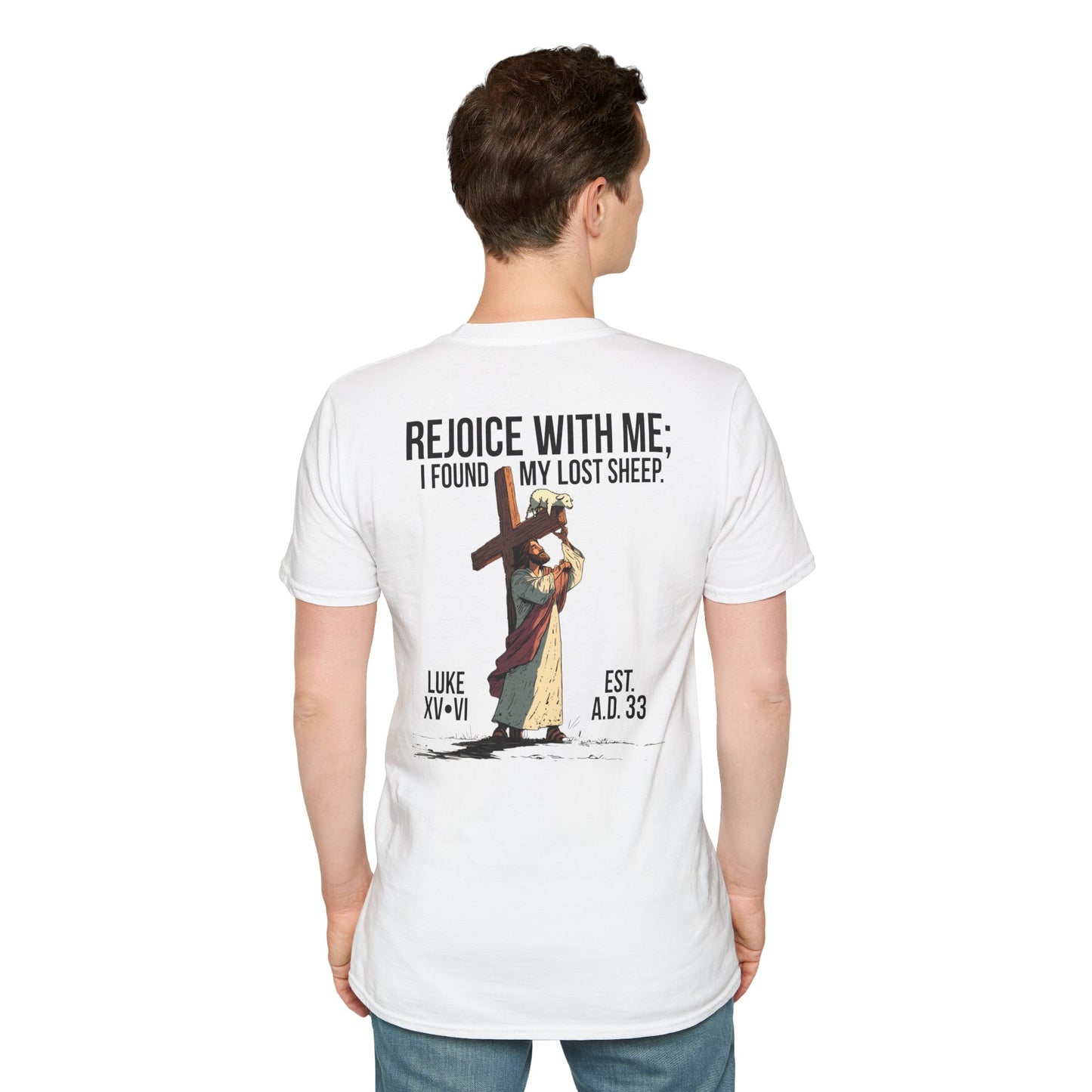 JESUS SAVES - Carried by Christ T-Shirt (Luke 15:6)