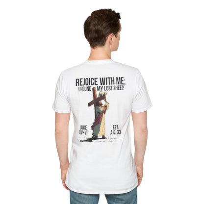 JESUS SAVES - Carried by Christ T-Shirt (Luke 15:6)