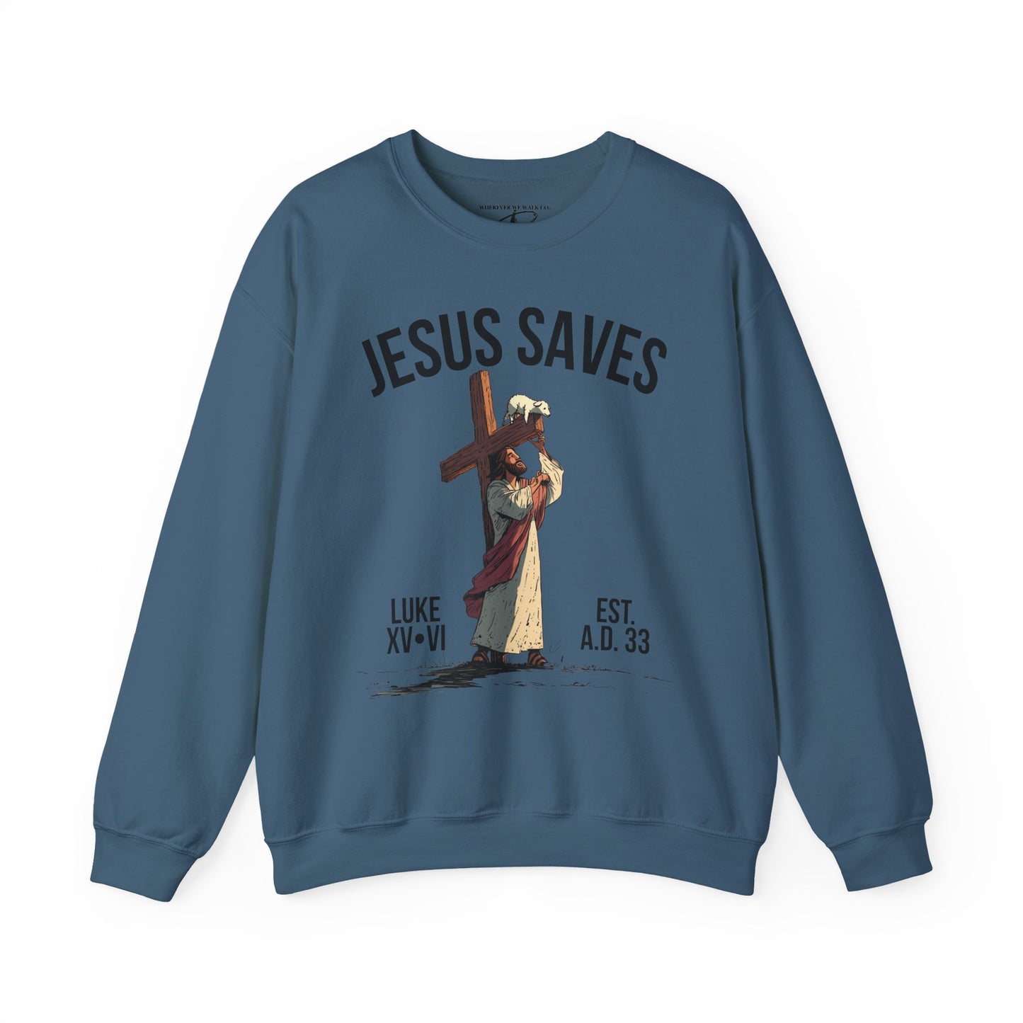 JESUS SAVES - Carried by Christ Crewneck (Luke 15:6)