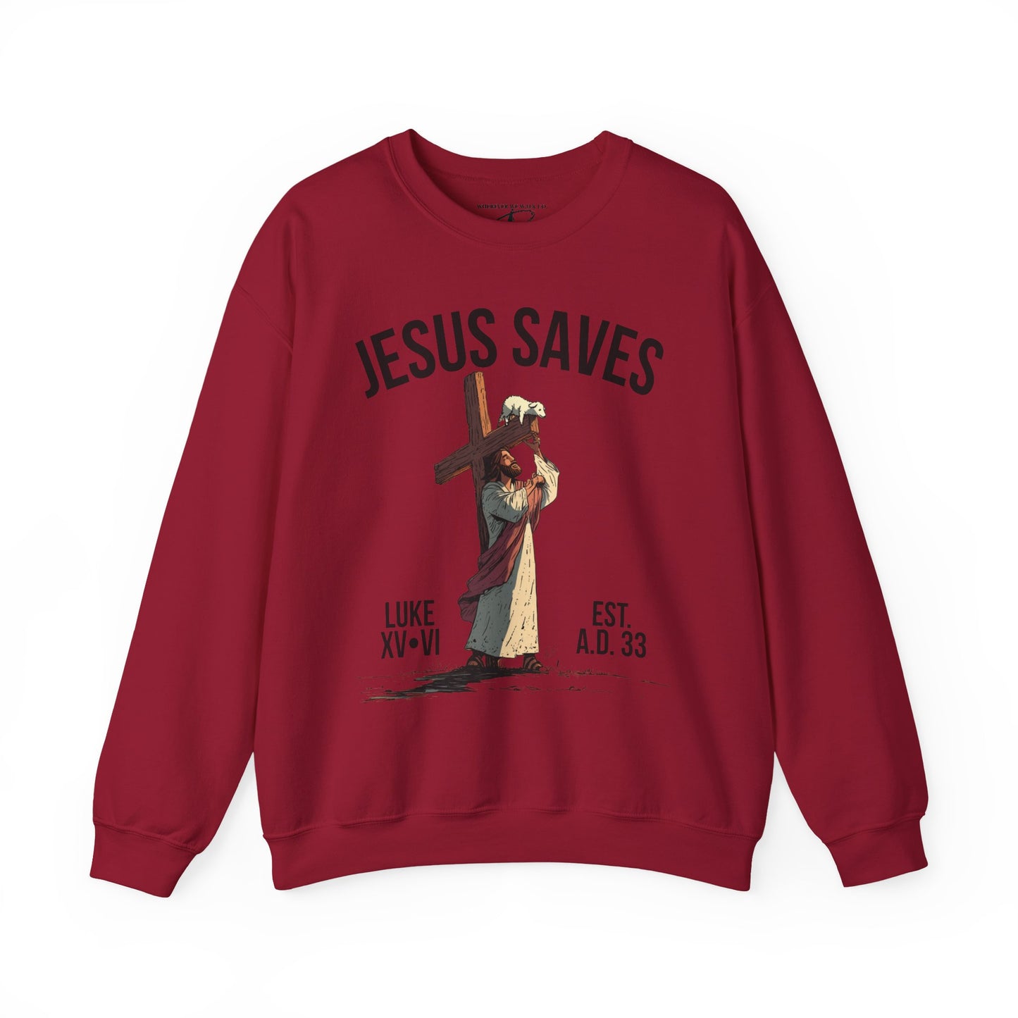 JESUS SAVES - Carried by Christ Crewneck (Luke 15:6) | Front Print Only