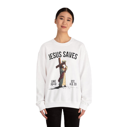 JESUS SAVES - Carried by Christ Crewneck (Luke 15:6) | Front Print Only