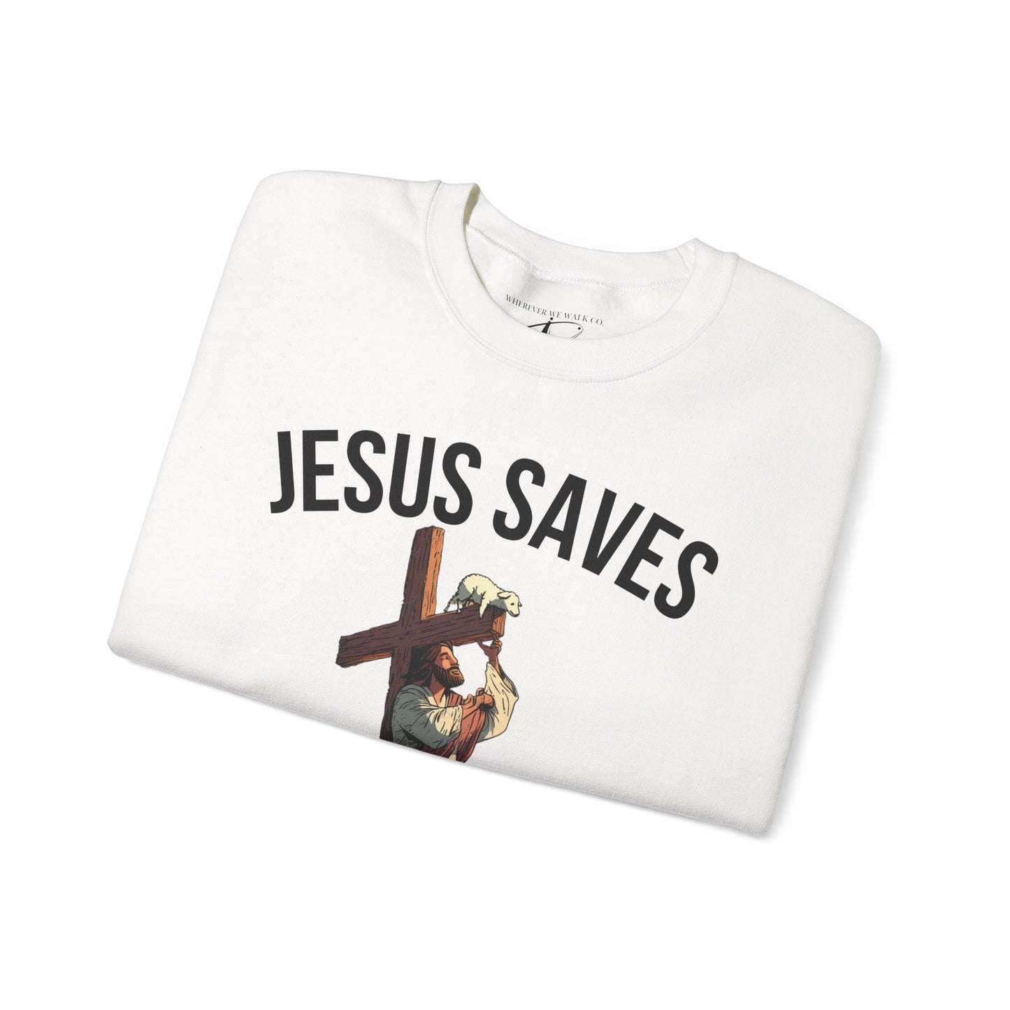 JESUS SAVES - Carried by Christ Crewneck (Luke 15:6) | Front Print Only