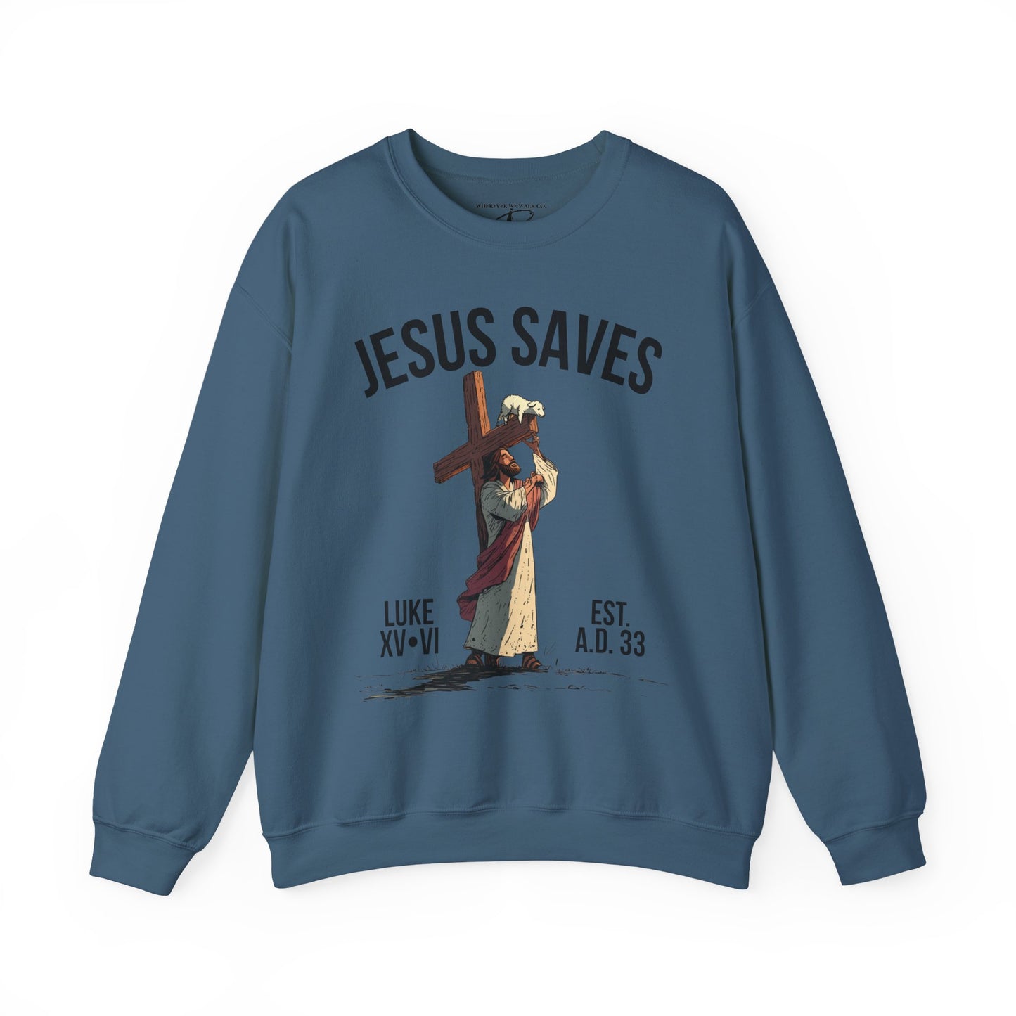 JESUS SAVES - Carried by Christ Crewneck (Luke 15:6) | Front Print Only