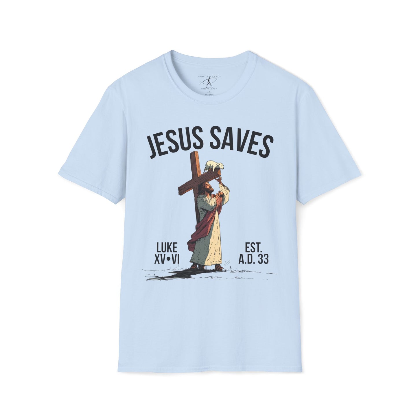 JESUS SAVES - Carried by Christ T-Shirt (Luke 15:6)