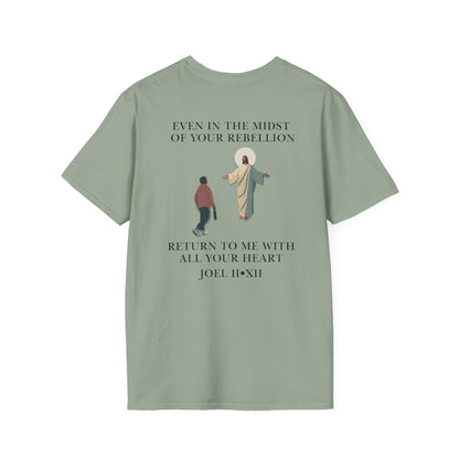 JESUS SAVES – Return to Me T-Shirt (Joel 2:12) | Back Print