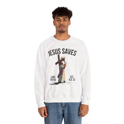 JESUS SAVES - Carried by Christ Crewneck (Luke 15:6)
