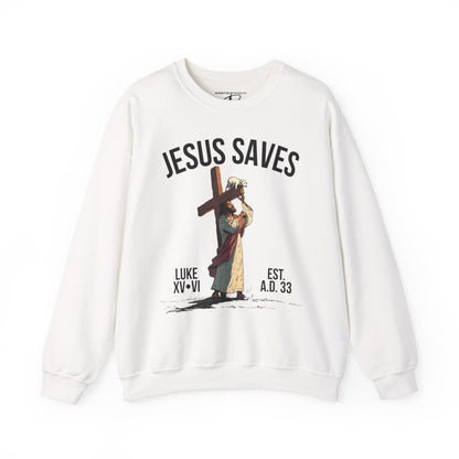 JESUS SAVES - Carried by Christ Crewneck (Luke 15:6)