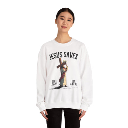 JESUS SAVES - Carried by Christ Crewneck (Luke 15:6)