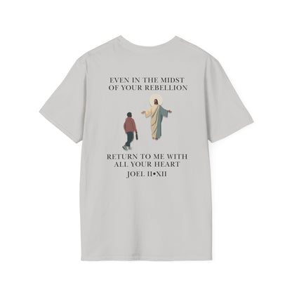 JESUS SAVES – Return to Me T-Shirt (Joel 2:12) | Back Print