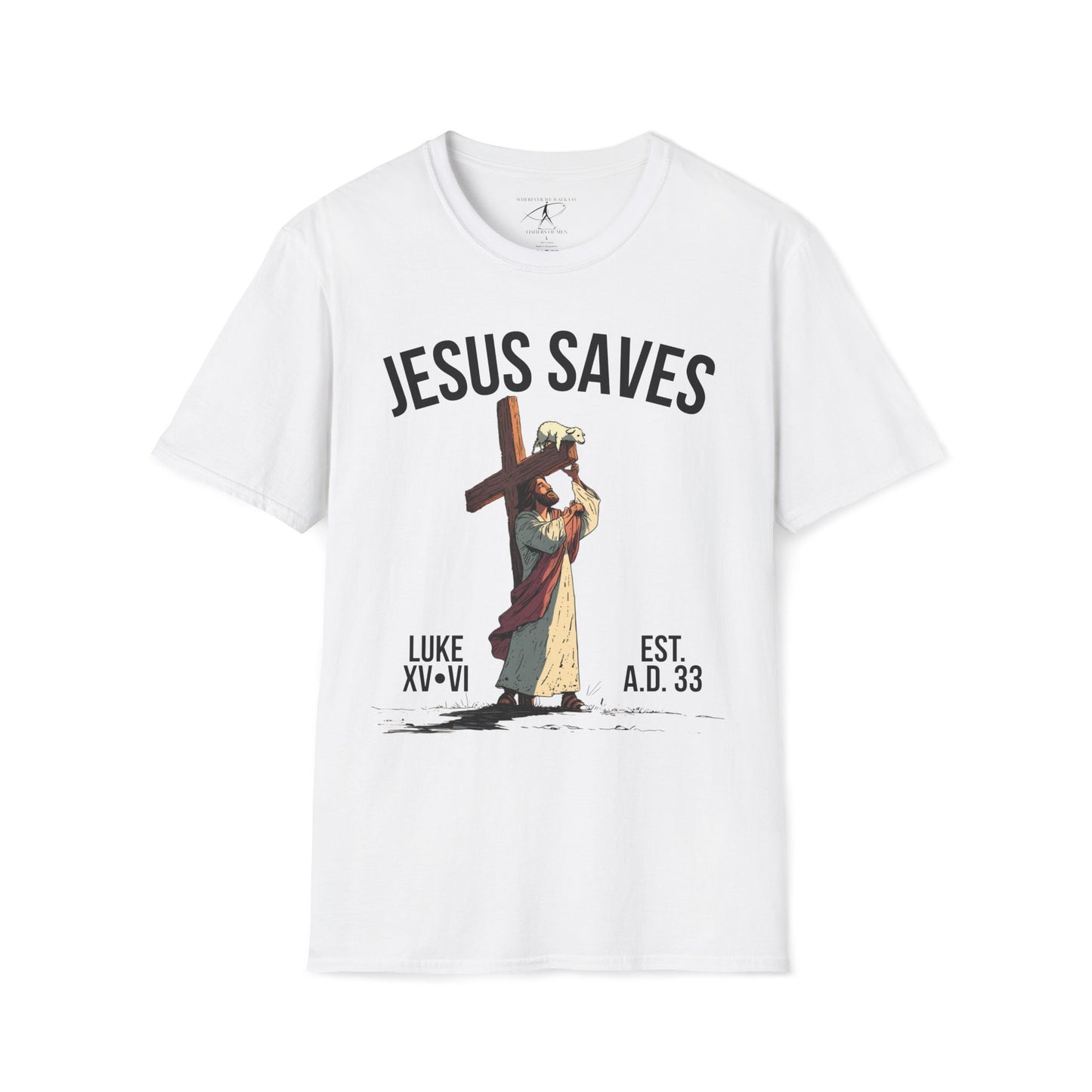 JESUS SAVES – Carried by Christ T-Shirt (Luke 15:6) | Front Print Only
