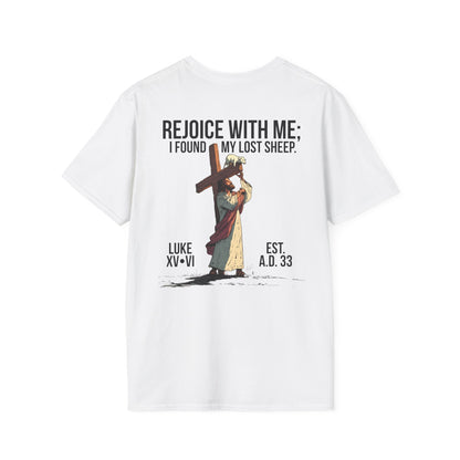 JESUS SAVES - Carried by Christ T-Shirt (Luke 15:6)
