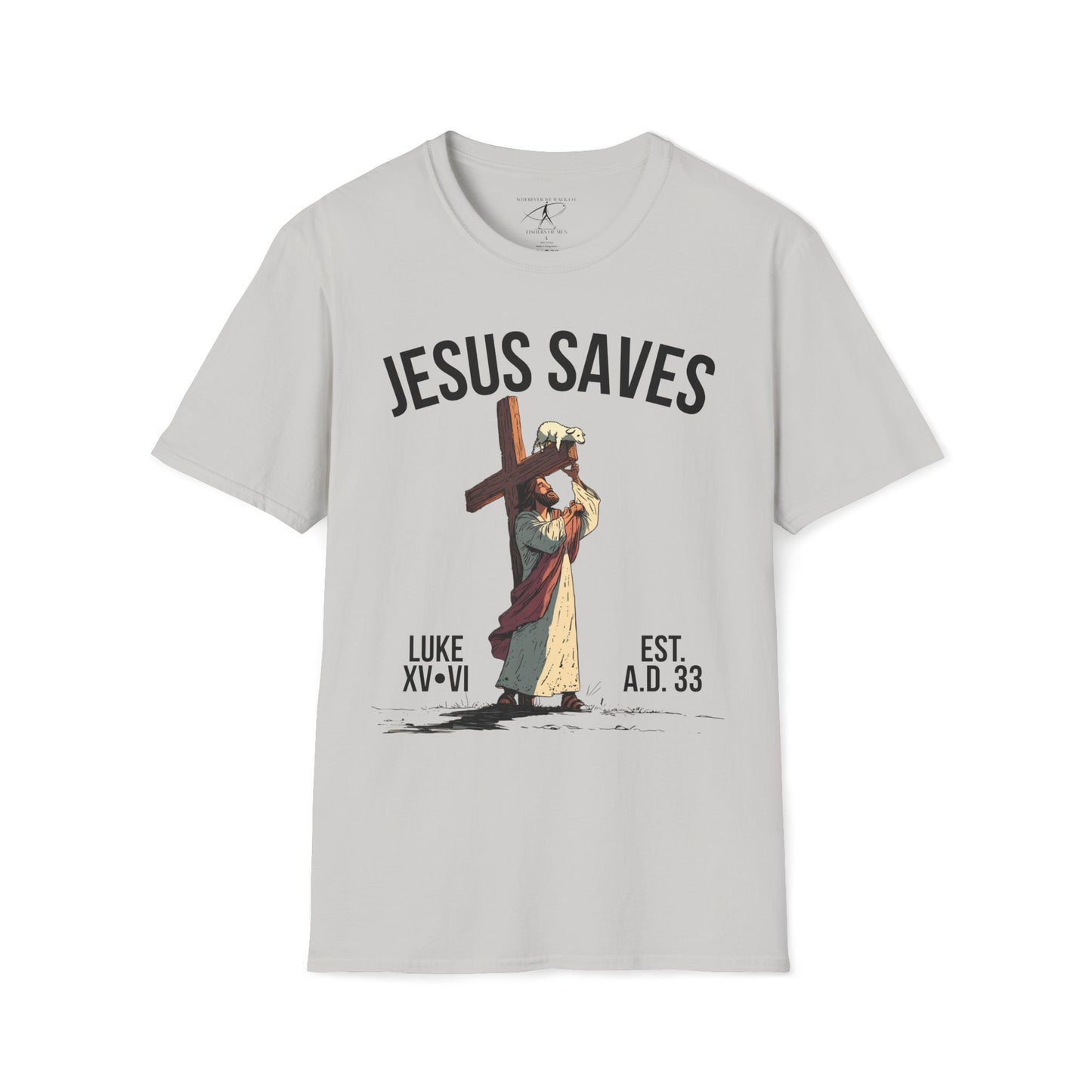 JESUS SAVES – Carried by Christ T-Shirt (Luke 15:6) | Front Print Only