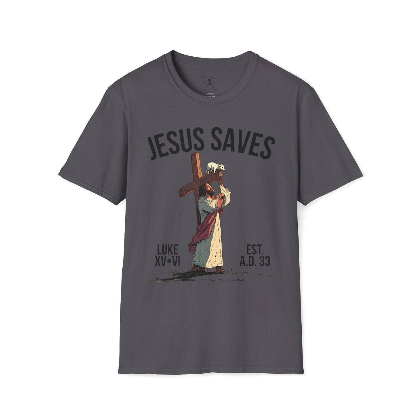 JESUS SAVES – Carried by Christ T-Shirt (Luke 15:6) | Front Print Only