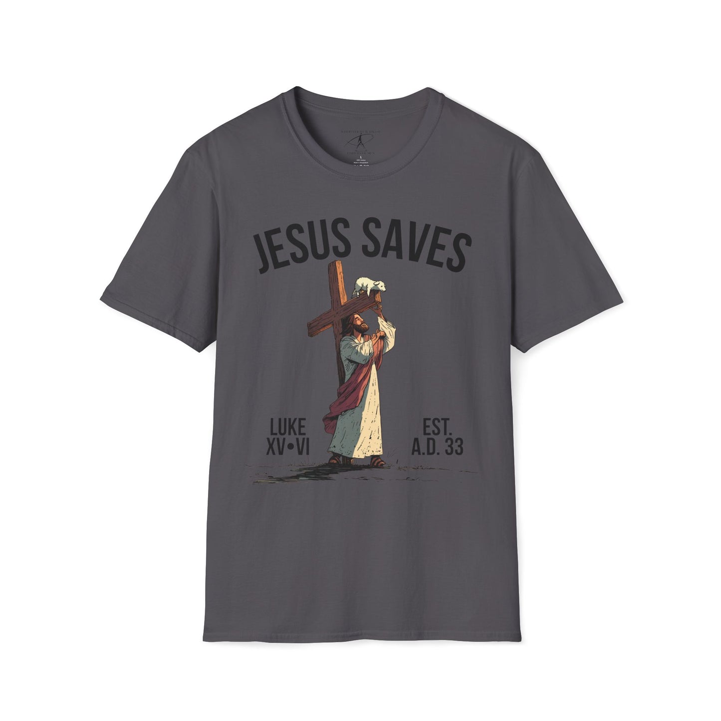 JESUS SAVES - Carried by Christ T-Shirt (Luke 15:6)