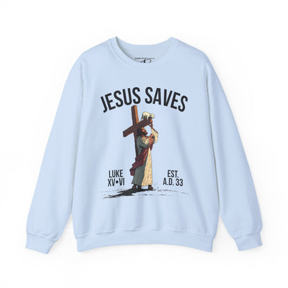 JESUS SAVES - Carried by Christ Crewneck (Luke 15:6) | Front Print Only