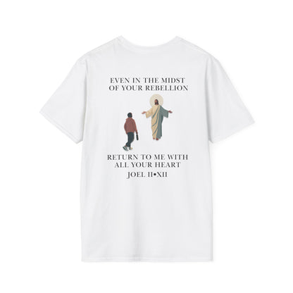 JESUS SAVES – Return to Me T-Shirt (Joel 2:12) | Back Print