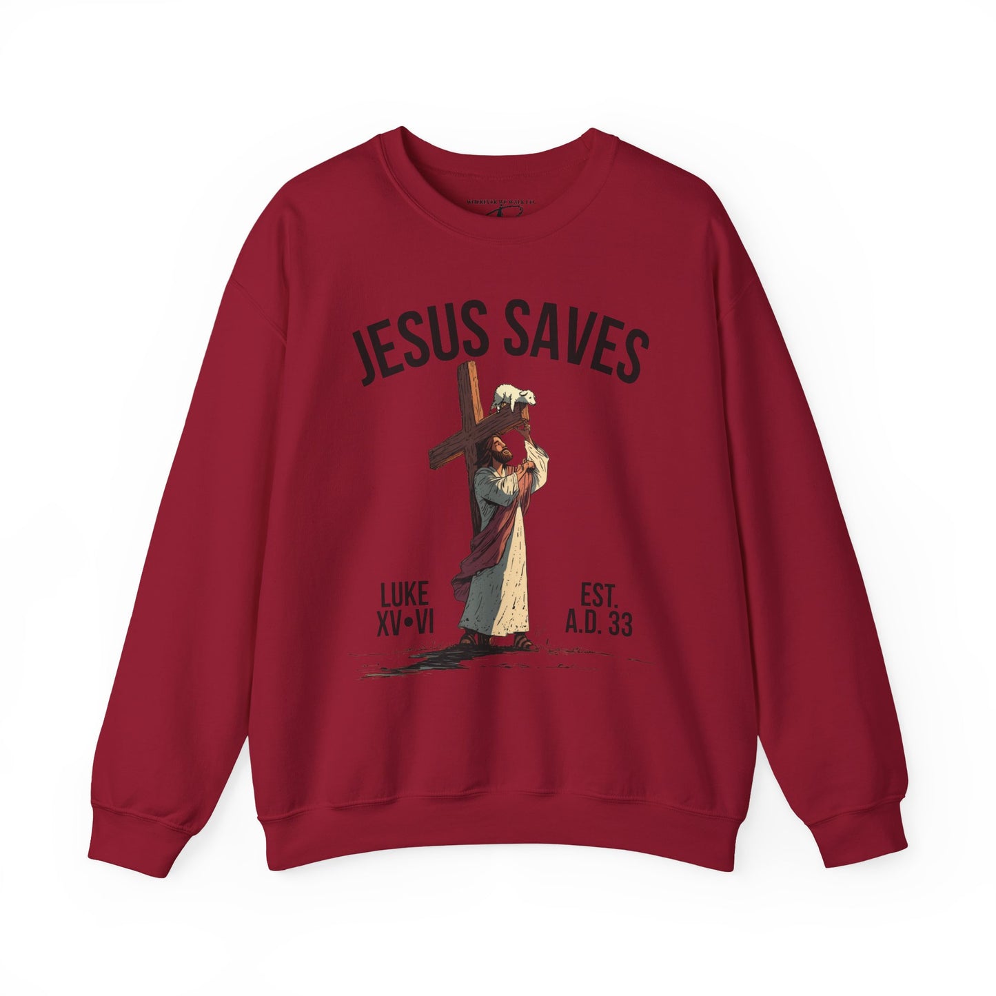 JESUS SAVES - Carried by Christ Crewneck (Luke 15:6)