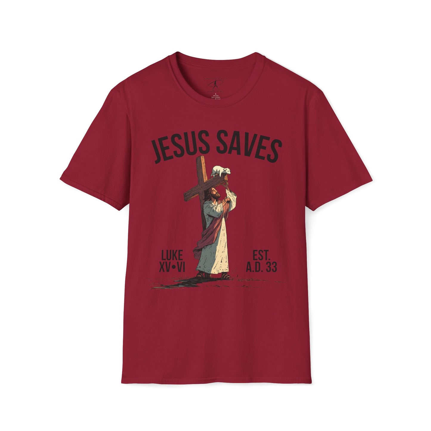 JESUS SAVES - Carried by Christ T-Shirt (Luke 15:6)