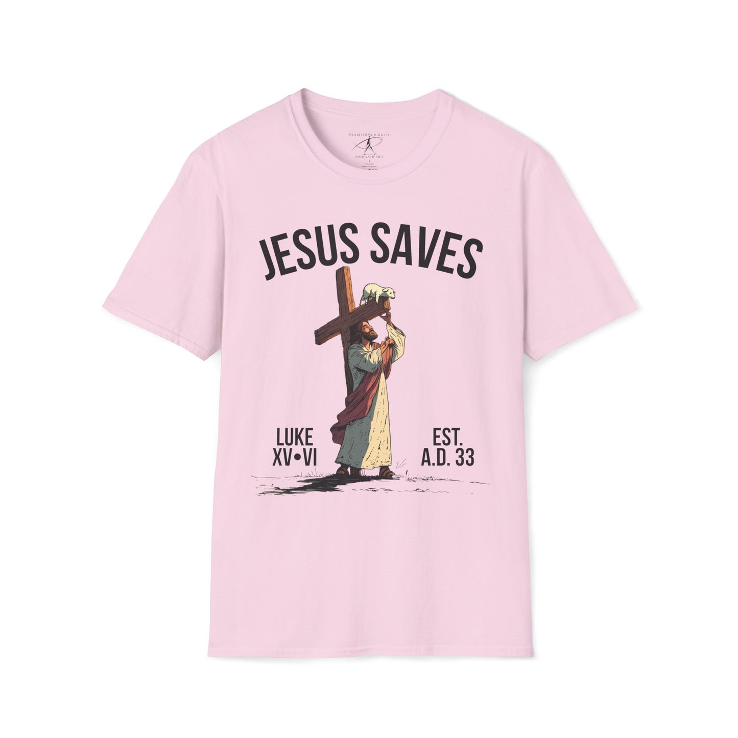 JESUS SAVES - Carried by Christ T-Shirt (Luke 15:6)
