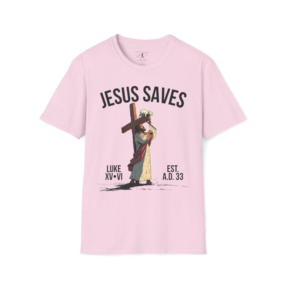 JESUS SAVES - Carried by Christ T-Shirt (Luke 15:6)