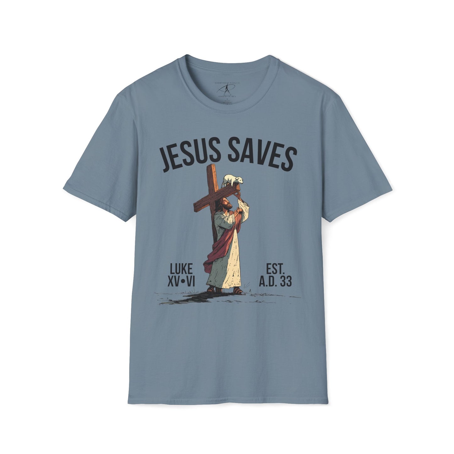 JESUS SAVES - Carried by Christ T-Shirt (Luke 15:6)