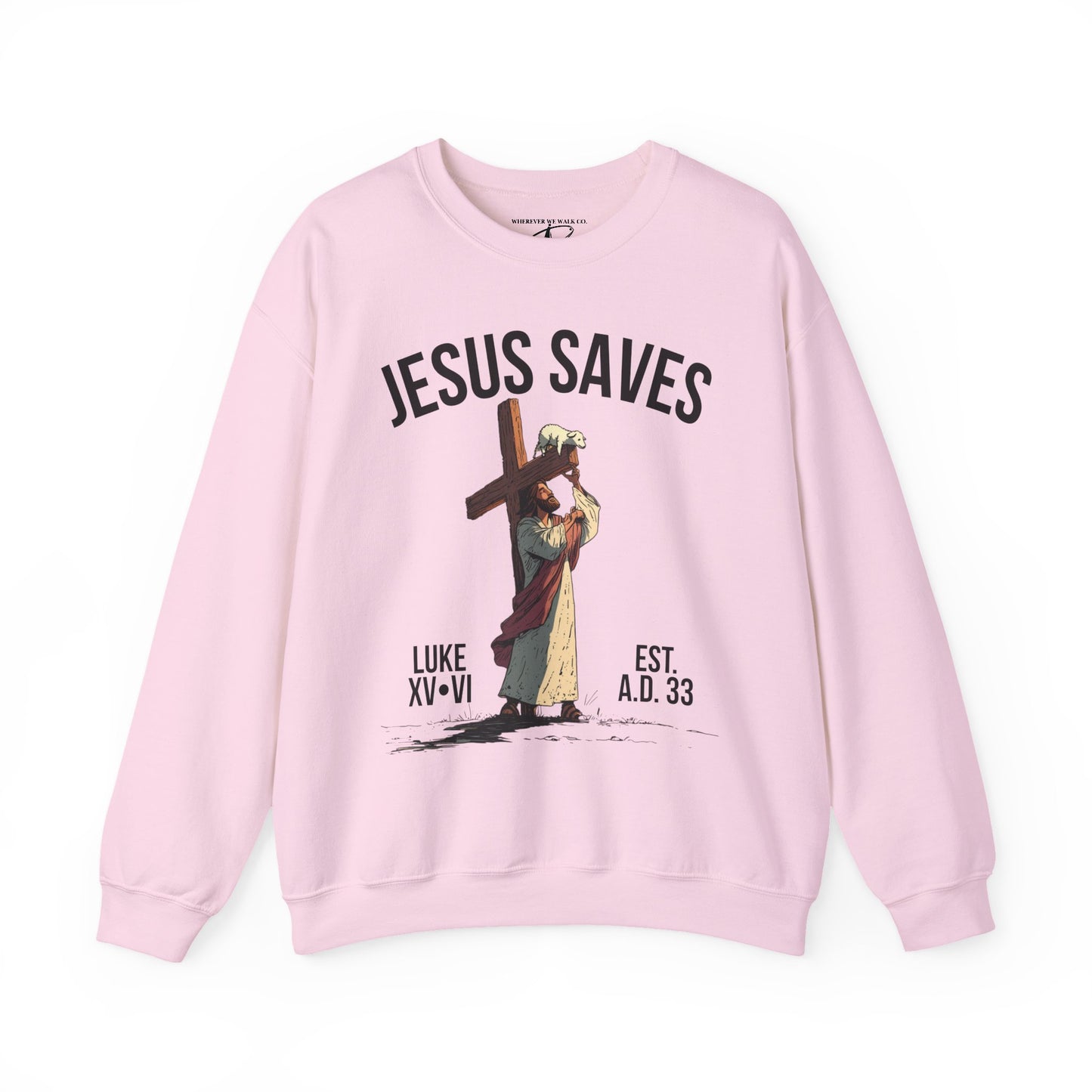 JESUS SAVES - Carried by Christ Crewneck (Luke 15:6) | Front Print Only