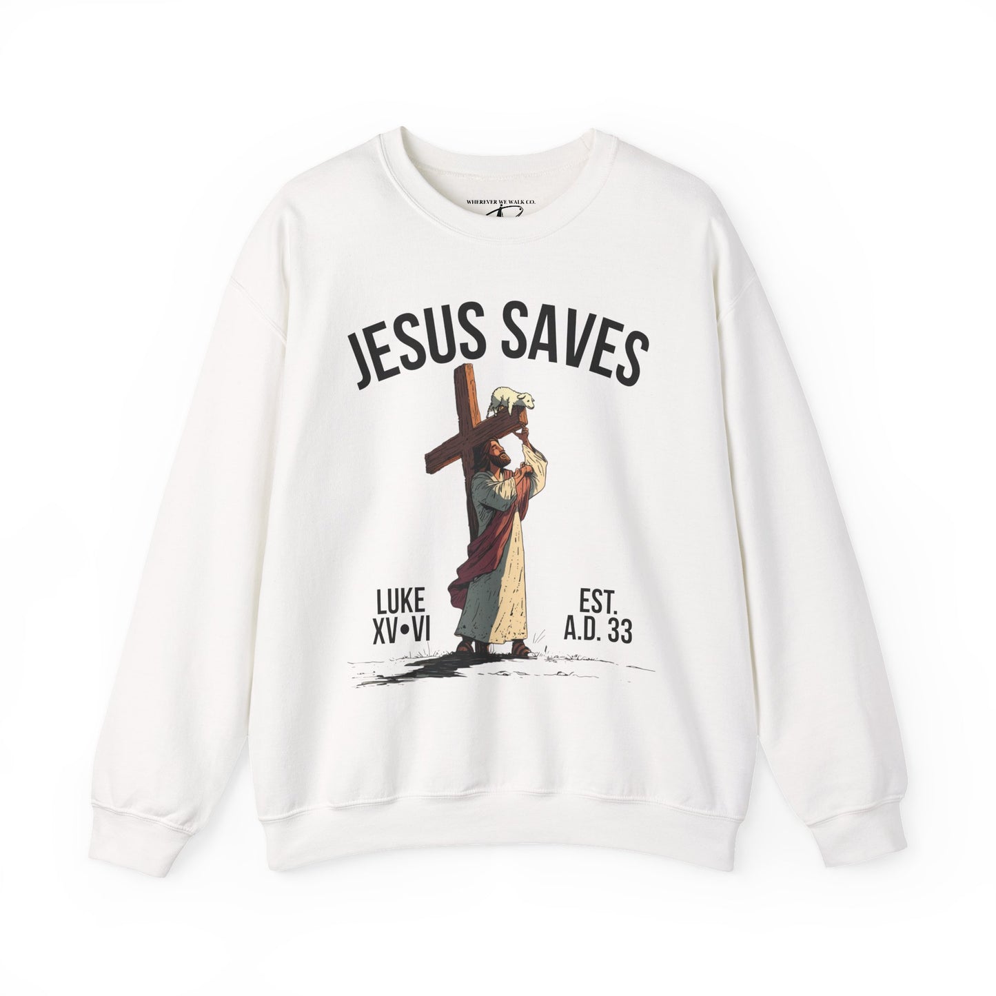 JESUS SAVES - Carried by Christ Crewneck (Luke 15:6) | Front Print Only